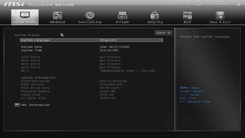 MSI Click BIOS — starting per-core Curve Optimizer tuning at core 0.